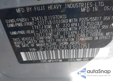 2014 Subaru Xv Crosstrek 2.0I Premium from USA, damaged, VIN JF2GPACC5E9301051